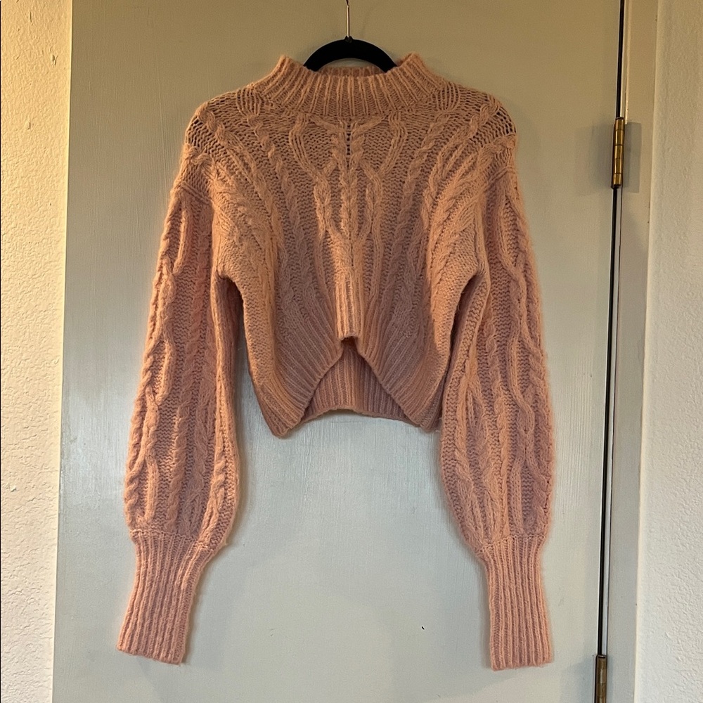 Forever 21 Blush Cropped Cable Knit Turtleneck Sweater